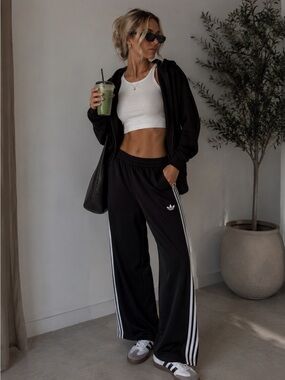adidas Black Track Pants with White Side Stripes
